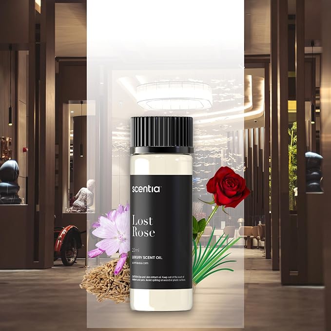 Scentia Hotel Diffuser Oil Inspired by Fairmont Hotel Scent - 20 mL 0.67 fl oz - Fragrance Oil Blend Rose, Oud Wood & Clove Notes for Aromatherapy Diffusers and Humidifiers - Lost Rose