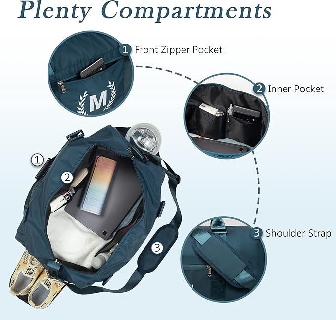 Gym Bag for Women, Personalized Duffle Bag with Shoe Compartment, Sports Bag for Yoga & Dance with Wet Pocket and Mat Strap.