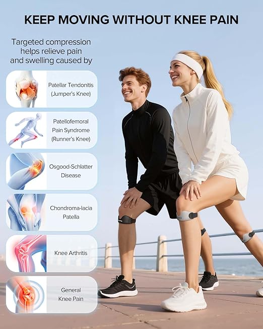 Patellar Tendon Support Strap 2 Pack, Knee Brace Patella Band for Running Hiking Basketball Gym Fitness Tennis Badminton Cycling, Offers Relief from Meniscus Tear and Knee Pain. Black