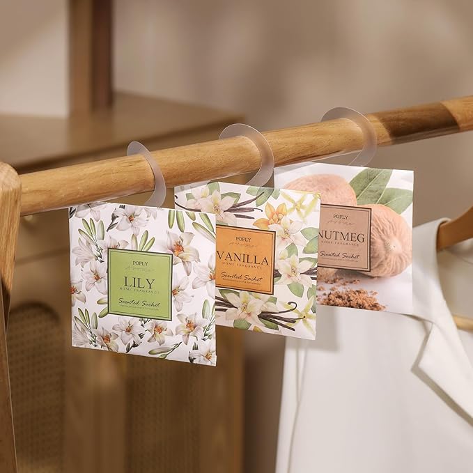 12 Packs Lily Scented Sachets – Long-Lasting Air Freshener & Closet Deodorizer for Drawers, Closets, Cars & Wardrobes