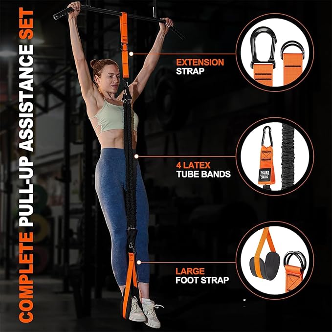 Adjustable Heavy Duty Pull Up Assistance Bands with Fabric Feet and Knee Rest - Pull Up Resistance Bands for Men, Women, and Seniors - Perfect for Dip and Resistance Strength Training Glamflex