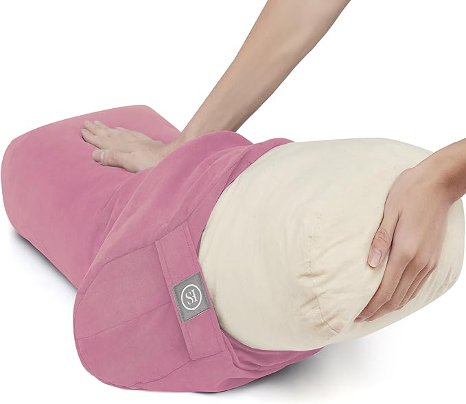 Meditation Cushion Bolster Pillow for Restorative Yoga – Supportive Cushion for Meditation, Pilates, and Relaxation – Filled with Buckwheat Hulls - Removable Cover