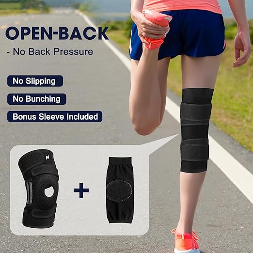 NEENCA ELITE Knee Brace for Men & Women - Open-Back Knee Support with Side Stabilizers & Patella Support for Meniscus Tear, Arthritis Pain, Injury Recovery, Running, Sports (Black, X-Large)