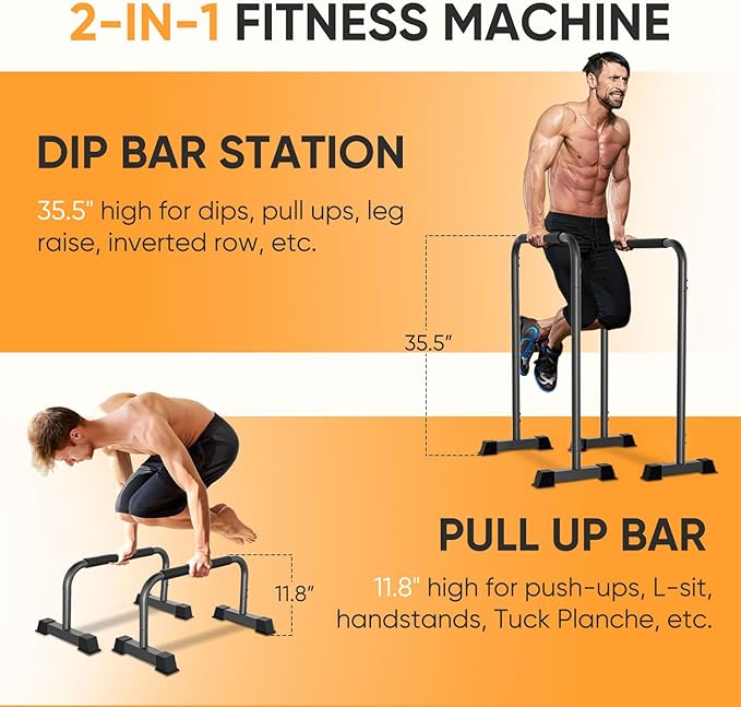 Dip Bar, 2-in-1 Adjustable Dip Stand Station for Home Workout, Heavy Duty Parallel Bars Workout Equipment for Strength Training