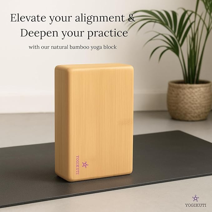 Yogikuti Bamboo Yoga Block-Premium Wooden Support Block for Iyengar Yoga, Non-Slip, Eco-Friendly, Durable Yoga Prop for Home & Studio Use