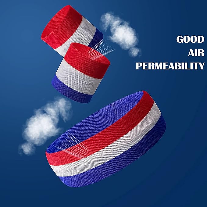 American Flag Sports Headband and Wristband- Striped Sweatband Set for Basketball, Football, Running, Gym, Exercise