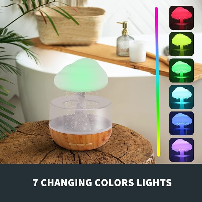 Weljoy Zen Raining Cloud Night Light Aromatherapy Essential Oil Diffuser Micro Humidifier Desk Fountain Bedside Sleeping Relaxing Mood Water Drop Sound (White) (White)