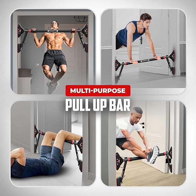 Pull Up Bar for Doorway with Resistance Bands & Wrist Wraps, Adjustable Chin Up Bar for Upper Body Workouts, 29.9" - 35.5" Locking Mechanism, No Screw Installation, Supports 880 lbs