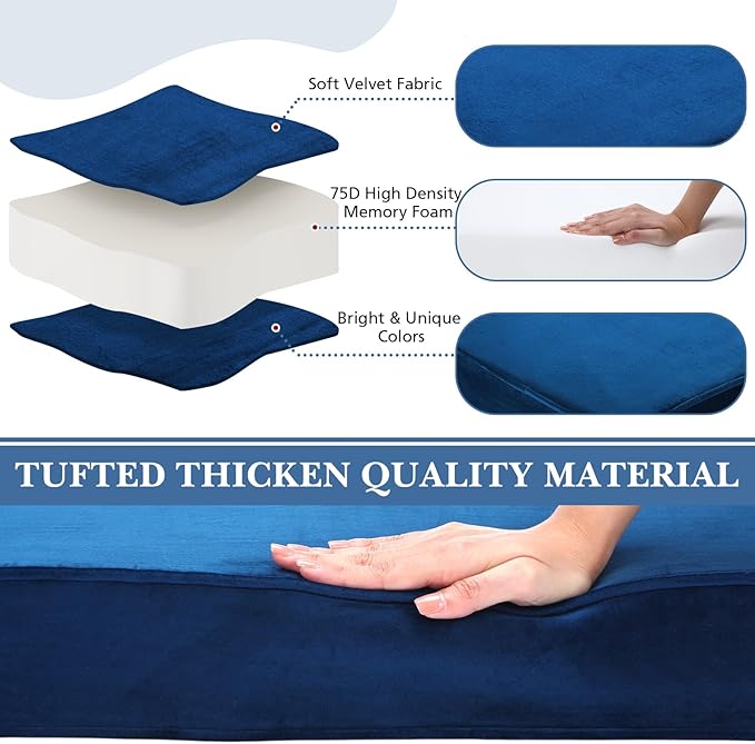 Wenqik Bench Cushions 42x16x4 Inch Window Seat Cushions for Indoor Furniture Velvet Kitchen Dining Bay Seat Tufted Porch Swing Thicken Bench Pad Memory Foam(Royal Blue)