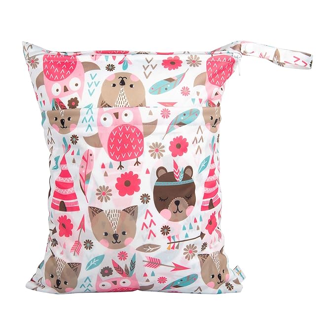 babygoal Wet Dry Bags for Baby Cloth Diapers, Washable Travel Bags, Beach, Pool, Gym Bag for Swimsuits & Wet Clothes with Two Zippered Pockets 3 Pack, 3LN11