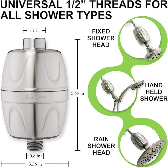 Aqua Elegante 16-Stage Shower Filter - Universal Showerhead Water Filters To Remove Chlorine + Hard Minerals - Bath Purifier And Best Filtered Softener System With Activated Charcoal - Brushed Nickel