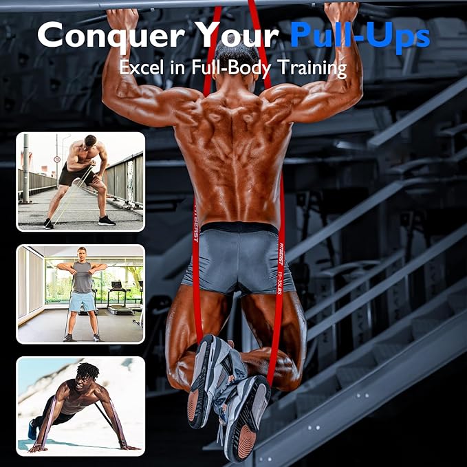 FitBeast Resistance Bands Set, 6 Different Levels, Pull Up Assist Bands for Strength Training, Crossfit, Powerlifting, Muscle Toning, Yoga, Mobility Exercises, Rehabilitation, Full-Body Workout