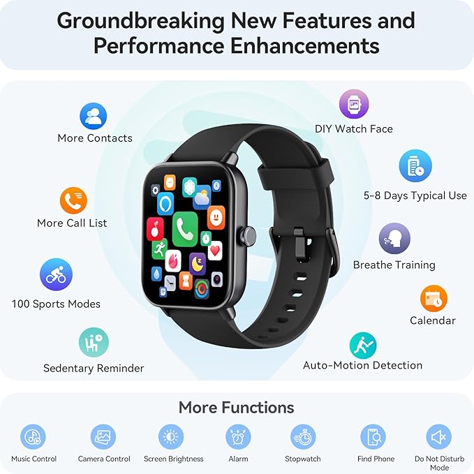 Smart Watch for Men Android & iPhone, Alexa Built-in, 1.8" Touch Screen Fitness Tracker, IP68 Waterproof Heart Rate/Sleep/SpO2 Monitor, Watches with Answer/Make Calls, Pedometer, 100+ Sport Modes