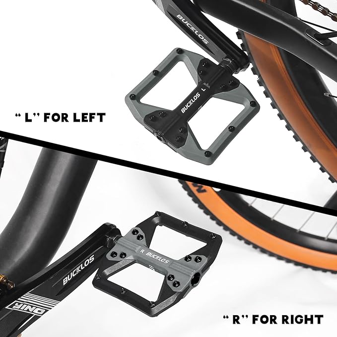 BUCKLOS MTB Flat Pedals Mountain Bike Pedals, 3 Bearings CNC Adult Road Bike Pedals, Bicycle Platform Aluminum Alloy Non-Slip Pedal for Gravel Bike/BMX 9/16"(Black)