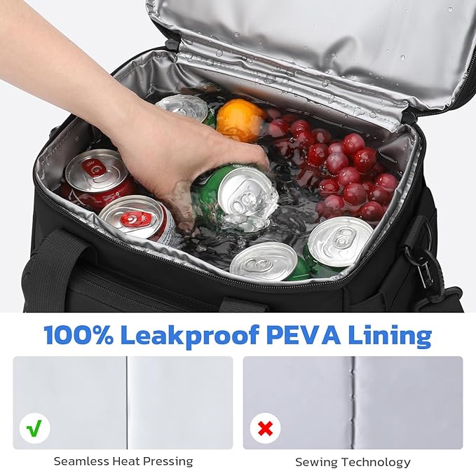 Maelstrom Lunch Box, 20L Insulated Lunch Bag for Men Women, Expandable Double Deck Leakproof Cooler Bag with 6 Pockets, Reusable Lunch Tote Bag for Work, Picnic, Travel, Black