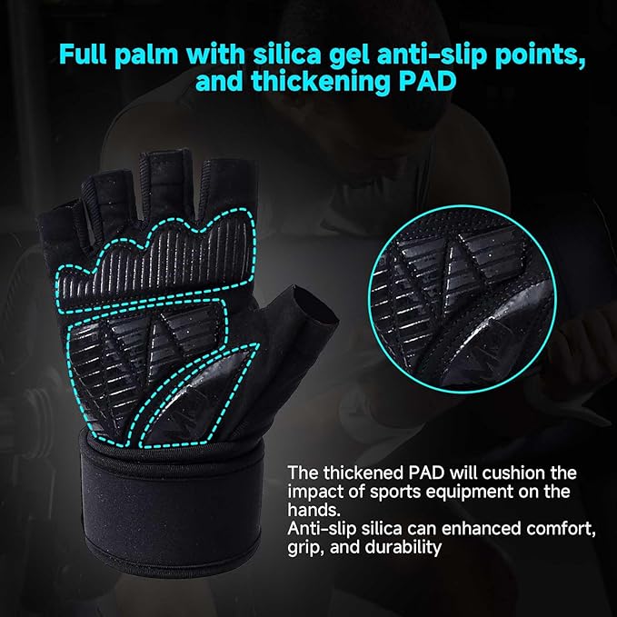 Mens Workout Gloves for Weight Lifting - Exercise Gloves for Men Women With Wrist Wrap Support, Palm Protection and Grips - Sport Daily Use