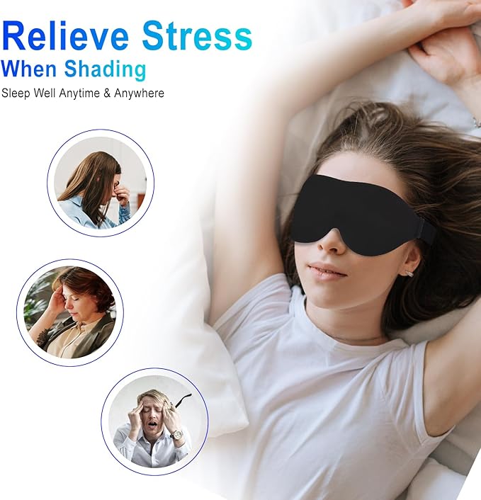 3D Sleep Mask, 100% Blackout 3D Contoured Sleep Eye Mask, Comfortable & Super Soft Sleeping Mask with Adjustable Straps for Women, Men, Sleeping Travel Yoga Naps