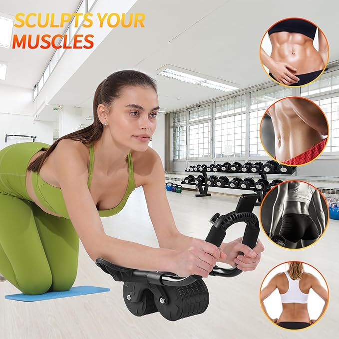 2024 New Ab Roller Wheel with Timer & Knee Mat,Automatic Rebound Abdominal Wheel with Elbow Support Ab Workout Equipment for Strengthening Core Muscles Abs Exercise Roller for Women Men