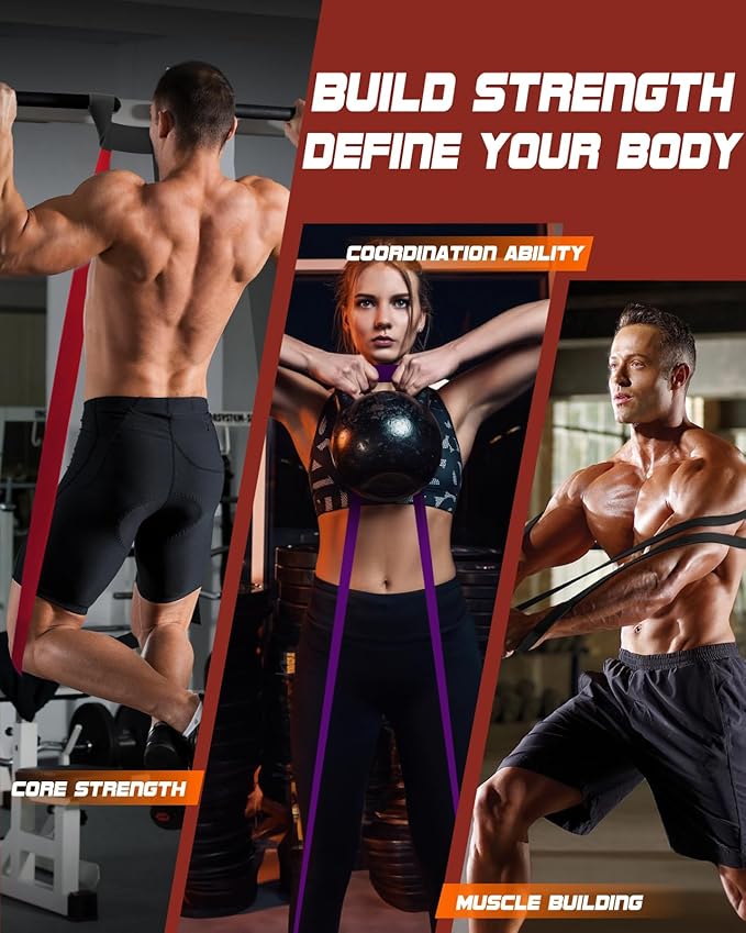 Resistance Bands Set - Pull Up Bands for Men Women, Exercise Bands Resistance with Door Anchor, Training Poster & Pouch for Body Stretching, Pull Up Assist