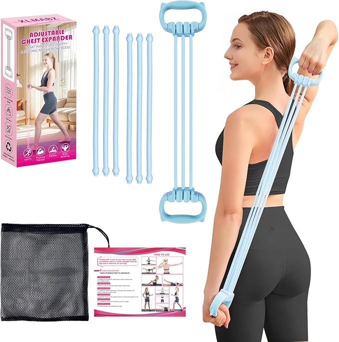 6 Gear Adjustable Resistance Bands, Fitness Resistance Bands Exercise Bands with Comfort Grips, Unisex, for Arms, Chest Extender, Home Workout, Fitness, Pilates