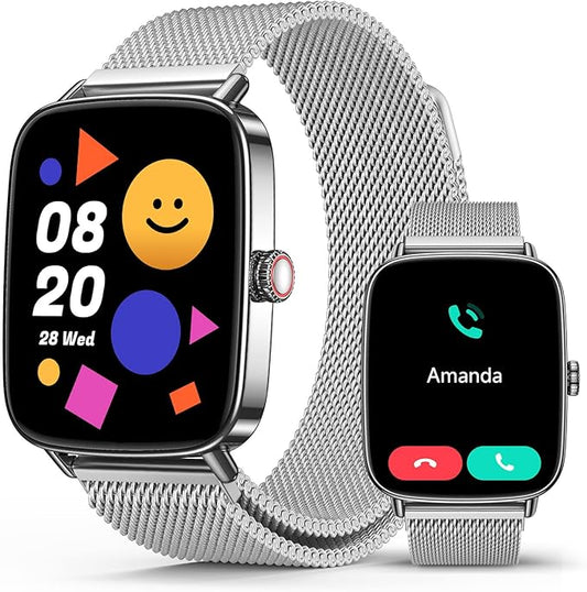 2025 Smart Watches for Women Men, 1.85" AI Voice Smartwatch, 24/7 Heart Rate Monitor, Stress/SpO2/Sleep Tracker, IP68 Waterproof, Weather, 100+ Sports Fitness Tracker for Android iOS Silver Metal