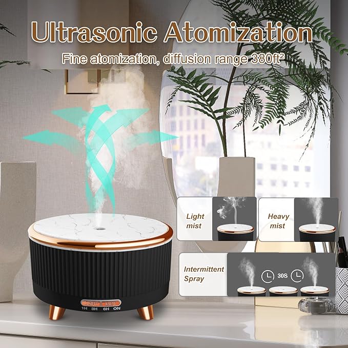 Essential Oil Diffusers for Home 500ml,Aromatherapy Diffusers for Essential Oils Large Room with 7 Colors Lights & 3 Mist Mode Waterless Auto Off,Cool Mist Humidifiers for Decor,Black