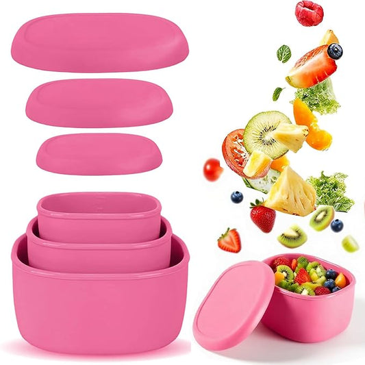 Reusable Nesting Silicone Food Storage Containers, Set of 3 Lunch Box Bento with Lids, Airtight Snack Container, BPA Free, Dishwasher Microwave Oven Freezer Safe (6.7oz, 10oz, 20oz) (Pink)