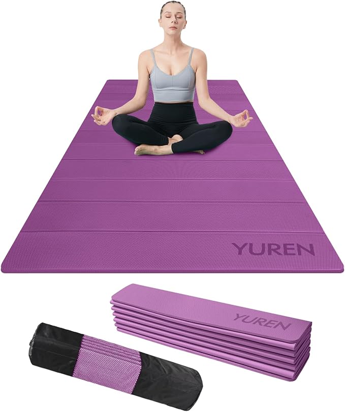 Foldable Yoga Mat 10mm Thick Wide Exercise Mat Non Slip Workout Mat for Home Gym, Travel, with Yoga Carrying Bag