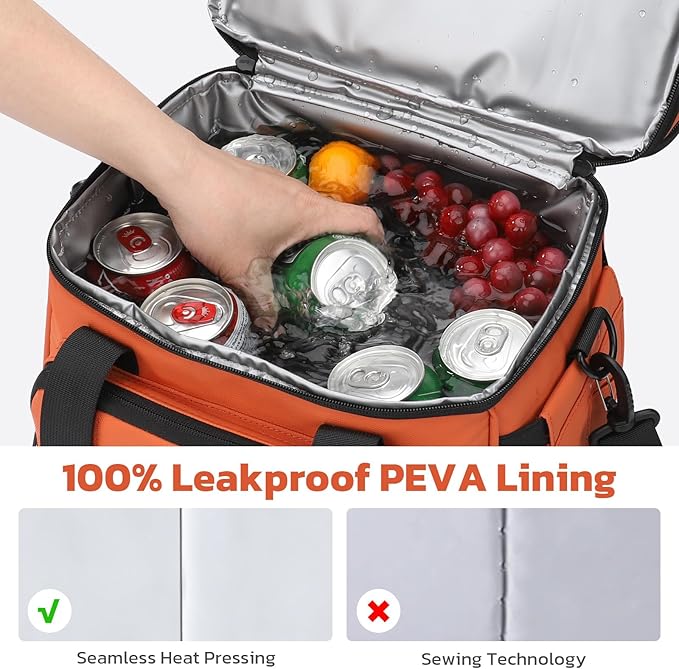 Maelstrom Lunch Box, 20L Insulated Lunch Bag for Men Women, Expandable Double Deck Leakproof Cooler Bag with 6 Pockets, Reusable Lunch Tote Bag for Work, Picnic, Travel, Orange