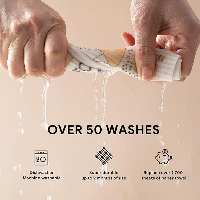 RECYCO Swedish Dishcloths for Kitchen | 6 Pack Kitchens Love Washable Dish Rags | Cellulose Reusable Cleaning Paper Towels | Absorbent Counter Dish Cloth Sponge Kitchen Wipes, 8" L x 7" W