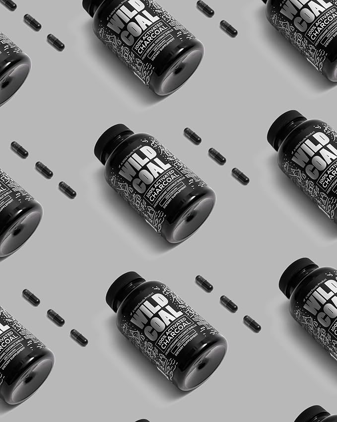 Wild Foods Activated Charcoal Capsules | 100% Organic Coconut Shells Active Tablets for Bloating Relief | Lab Tested & Non-GMO Detox Pills | USA (Two Bottles - 120 Capsules)