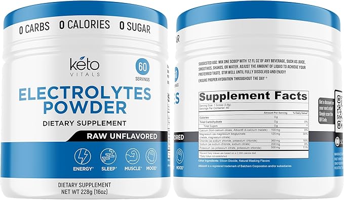 Keto Vitals Unflavored Electrolyte Powder - Sugar Free Electrolytes for Fasting, Keto & Hydration - No Sugar, No Flavor - Flavorless Electrolytes Powder Tub - 60 Servings