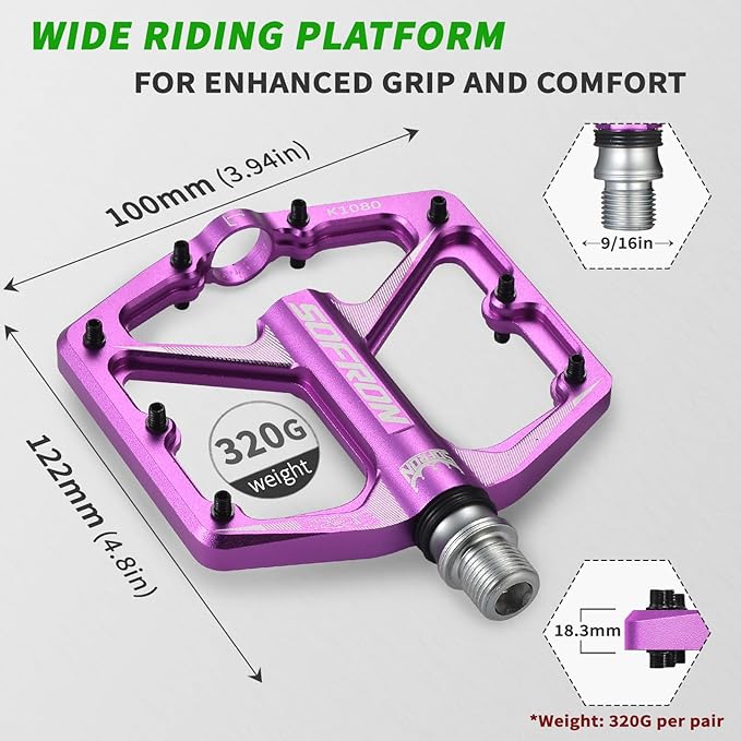 MTB Bike Pedals, Lightweight Bicycle Pedals for BMX/MTB -Universal Lightweight Aluminum Alloy Platform Pedal