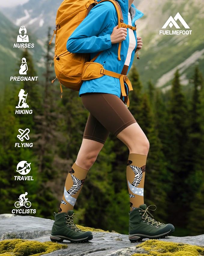 FuelMeFoot 6 Pairs Compression Socks for Women & Men 15-20mmHg Graduated Support Knee High Socks for Nurses, Travel, Athletic
