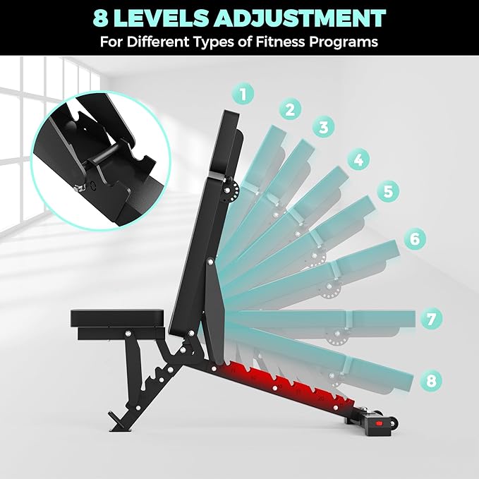 Weight Capacity and Strength Training Bench, Fitness Weight Bench for Garage and Home Gym Workouts
