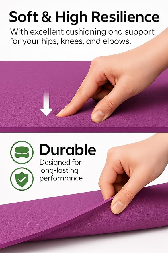 Yoga Mat Extra Thick 6mm Non-Slip Exercise Mat for Women and Men, Eco-Friendly TPE, Lightweight & Durable for Home, Gym, Pilates & Fitness 72" × 24" × 1/4" (~6 mm)