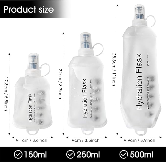 GYGYL Soft Flask, TPU Collapsible Soft Water Bottle for Hydration Pack, Running Vest, Leak-Proof Folding Water Bottle for Hiking Cycling Climbing Jogging-500ml White, 2pcs