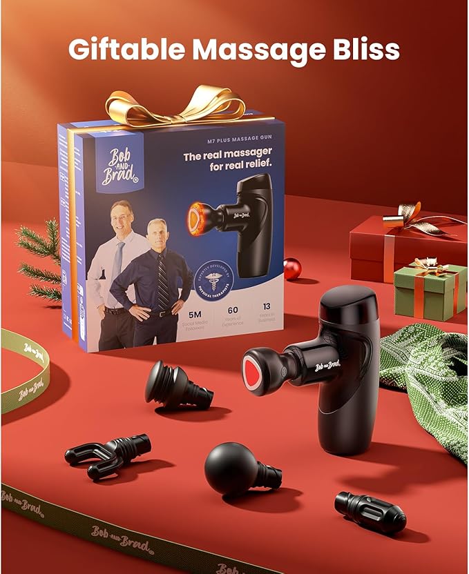 BOB AND BRAD M7 Plus Mini Massage Gun with Heat, Pocket-Sized Heated Deep Tissue Massager, Portable Percussion Muscle Travel Massager Gun, Ultra Light Small & Quiet Massage Gun