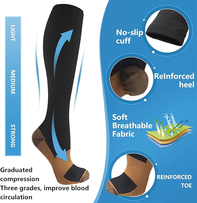 bropite Halloween Compression Socks for Women & Men-Pumpkin Ghost 6 Pairs 20-30mmhg Support Running Nurse Travel