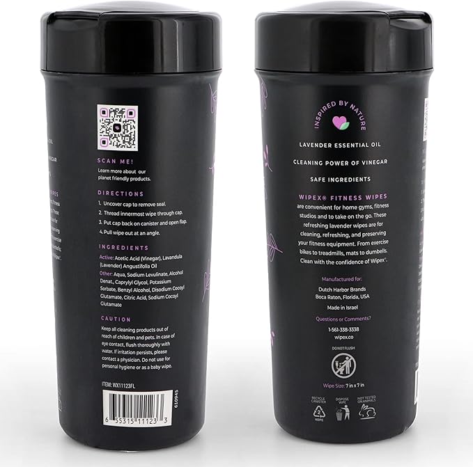 Wipex Yoga Mat Cleaner & Fitness Wipes - Natural Lavender & Vinegar Gym Equipment Cleaner - 75 Gym Wipes to Clean Yoga Mats, Spinning & Peloton Bikes, Weight Machines & Surfaces