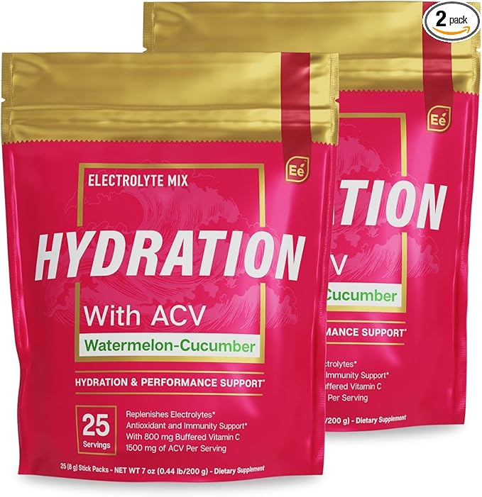 Essential Elements Hydration Packets - Watermelon Cucumber Pack - Sugar Free Electrolytes Powder Packets - 50 Stick Packs of Electrolytes Powder No Sugar - Hydration Drink - with ACV & Vitamin C