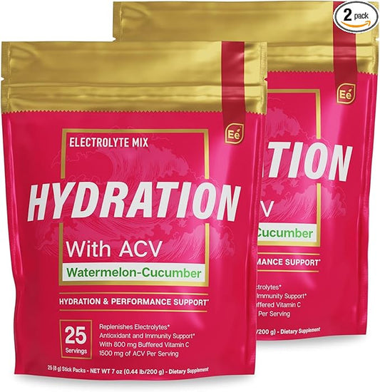 Essential Elements Hydration Packets - Watermelon Cucumber Pack - Sugar Free Electrolytes Powder Packets - 50 Stick Packs of Electrolytes Powder No Sugar - Hydration Drink - with ACV & Vitamin C