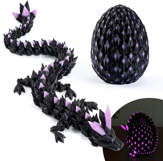 11.81" 3D Printed Glow-in-The-Dark Dragon Egg with USB UV Flashlight-Articulated Flexible Dragon Inside, Fidget Sensory Toy for Stress Relief, Desk Pet & Gift for Kids Ages 4+, Collectors