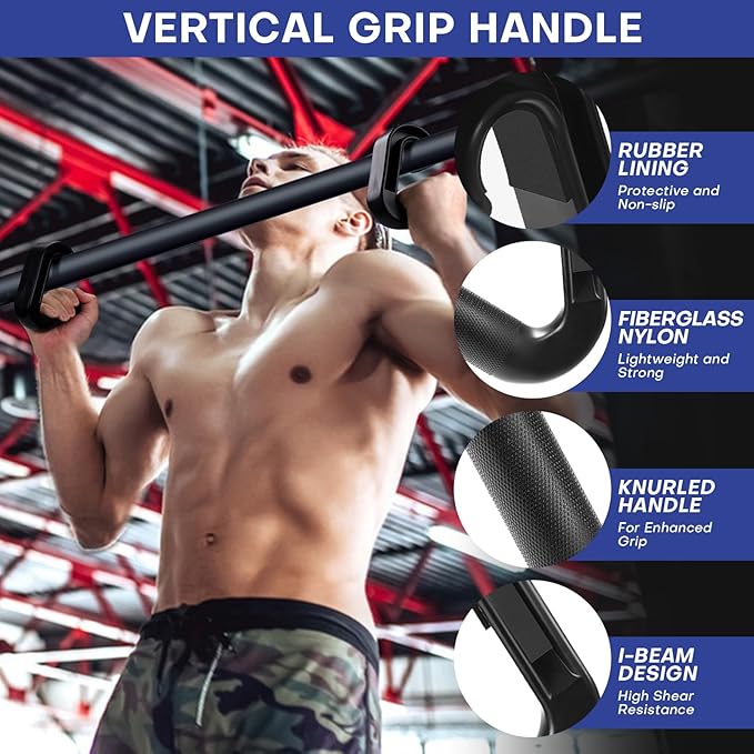 Neutral Grip Pull Up Handles - Heavy Duty Multi-Purpose Handles for Pull Ups & Deadlifts - Ergonomic Workout Handles & Exercise Machine Attachments with Premium Grips