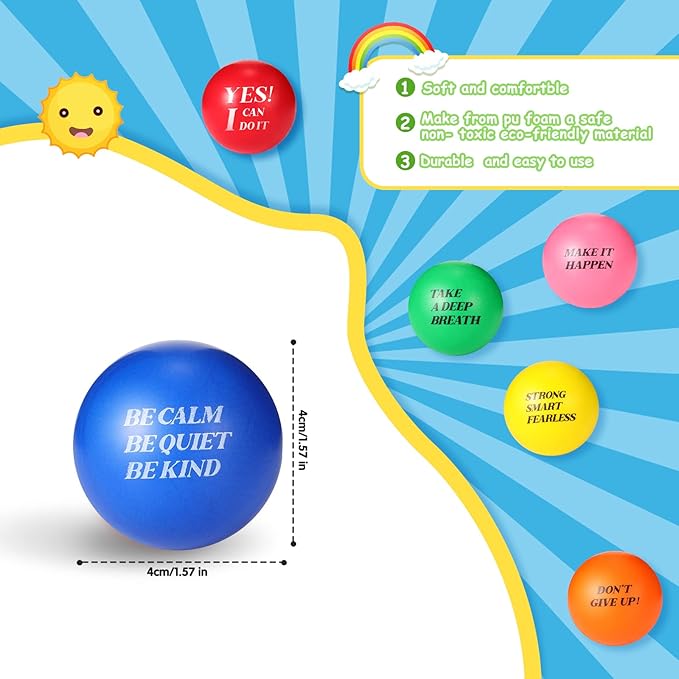 Jerify 72 Pcs Motivational Stress Balls Bulk Inspirational Stress Balls Colorful Foam for Adults Hand Exercise Small Therapy Fidget Relief Anxiety Toys for Coworkers Gifts Fidget(Vivid Colors)