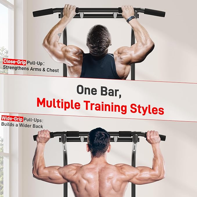 Outdoor Basic Power Tower, Pull Up Bar and Dip Station for Home Gym, 1600LBS Weight Capacity, Adjustable Height, Heavy Duty Steel Frame for Calisthenics, Strength Training Fitness Equipment