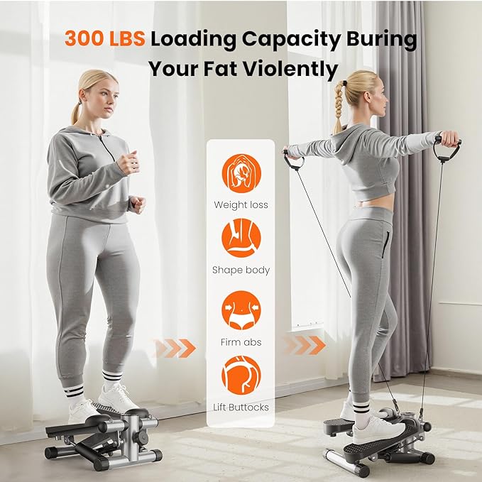 Sweetcrispy Mini Stair Steppers with Resistance Bands for Exercise at Home, Portable Exercise Twist Stepper Machine for Full Body Workout, 265LBS Capacity