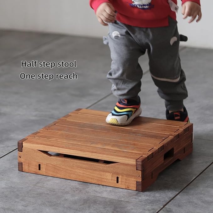 Wooden Platform 3.7" Height.One Step Stool Larger 31.5" for Adults&Senior. Carbonization Porch Step,Stair Assist Indoor&Outdoor,Bedside Foot Stepper,Mobility Stepping.for Handicap,Elderly,Kids
