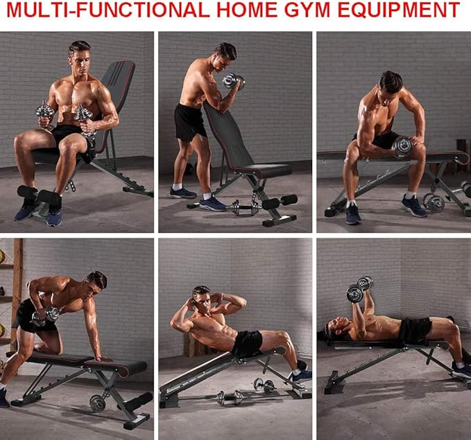 Adjustable Weight Bench for Bench Press, Heavy Duty Stable Workout Bench Foldable Weight Benches for Home Gym, Incline/Decline 90 Degree Bench Exercise Bench