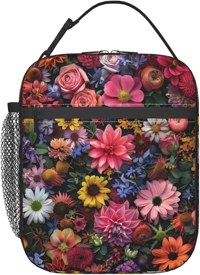Insulated Lunch Box for Women Men, Floral Flower Theme Lunch Box Reusable Portable Lunch Bag Cooler Tote Waterproof Lunch Container for Office Picnic Work Travel